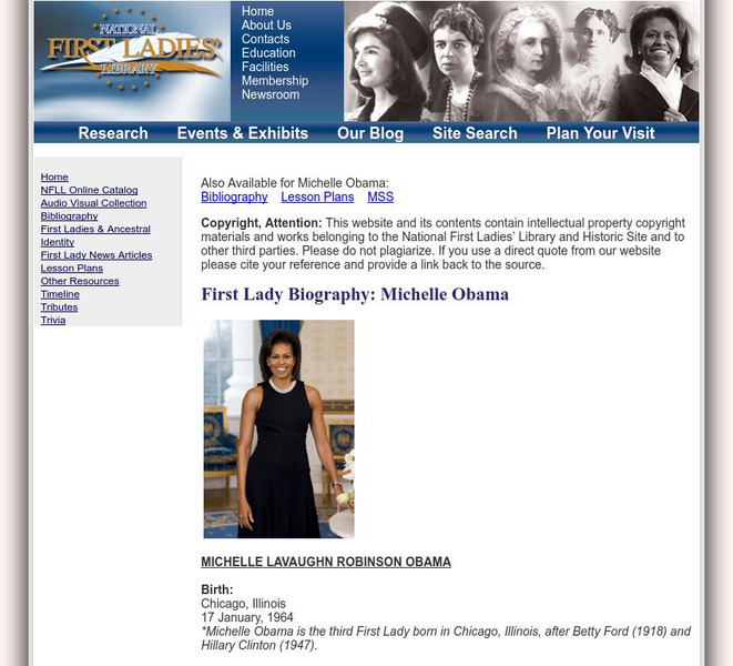 National First Ladies' Library: First Lady Biography: Michelle Obama Handout National First Ladies' Library: First Lady Biography: Michelle Obama Handout