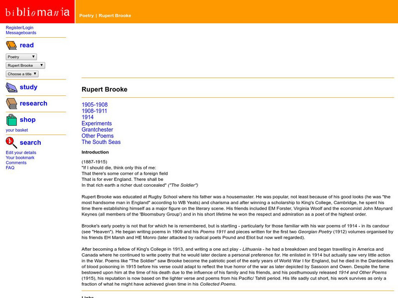 Bibliomania: Poetry by Rupert Brooke Handout Bibliomania: Poetry by Rupert Brooke Handout