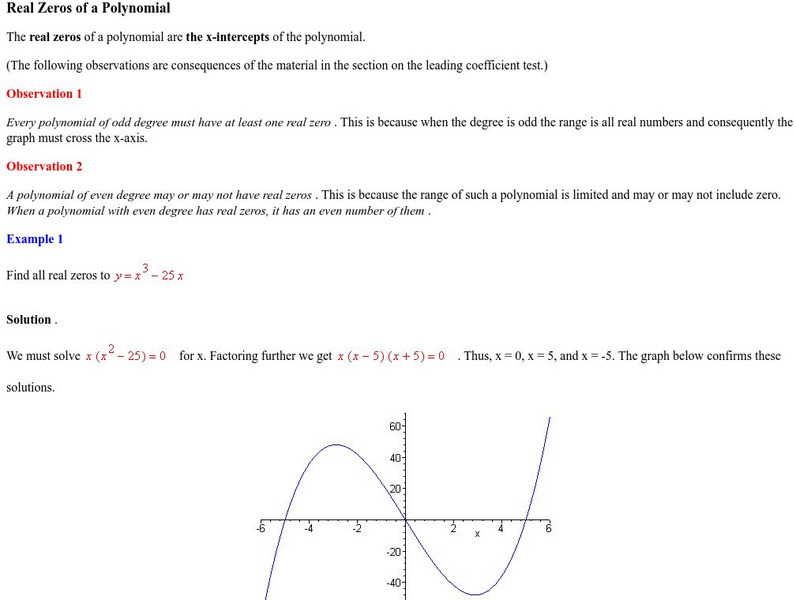 Anne Arundel Community College: Math 131: Real Zeros of a Polynomial Graphic Anne Arundel Community College: Math 131: Real Zeros of a Polynomial Graphic