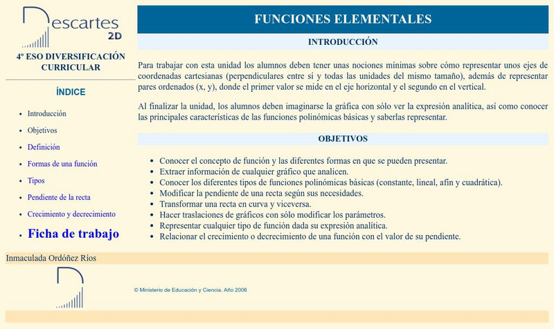 Ministerio De Educacion Y Ciencia: Funciones Elementales Unit Plan