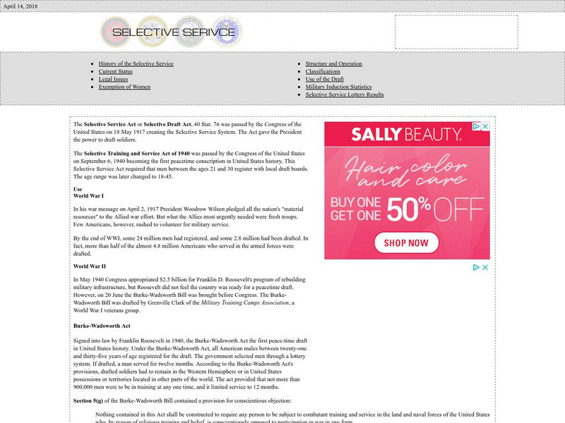 Selective Service System: u.s. Military Draft Handout Selective Service System: u.s. Military Draft Handout