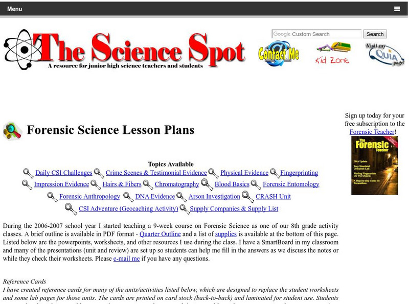 Science Spot: Forensic Science Lesson Plans Lesson Plan Science Spot: Forensic Science Lesson Plans Lesson Plan
