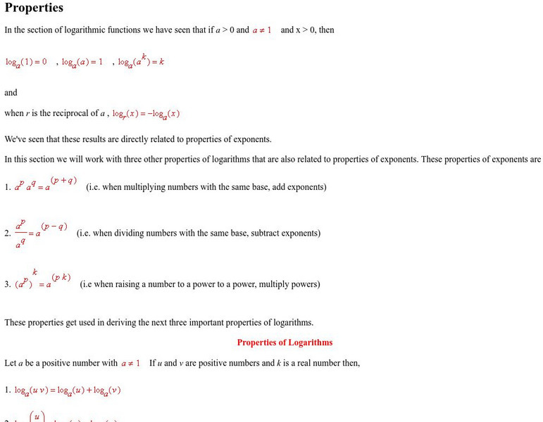 Anne Arundel Community College: Math 131: Properties of Logarithms Activity Anne Arundel Community College: Math 131: Properties of Logarithms Activity