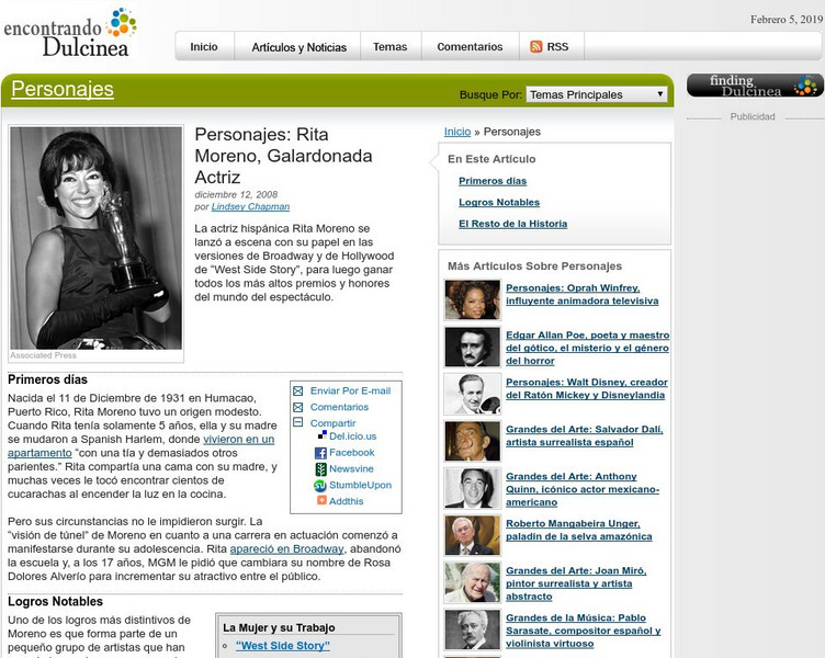 Dulcinea Media Inc.: Personajes: Rita Moreno, Galardonada Actriz Website