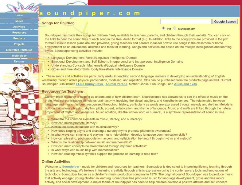 Soundpiper Music: Music for Children, Teachers and Parents Website Soundpiper Music: Music for Children, Teachers and Parents Website