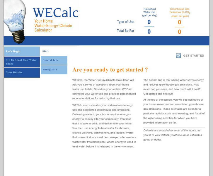 We Calc: Your Home Water Water Energy Climate Calculator Activity