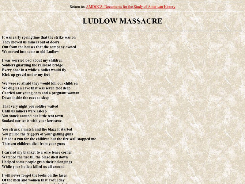 Amdocs:ludlow Massacre, 1913: Song by Woody Guthrie Primary Amdocs:ludlow Massacre, 1913: Song by Woody Guthrie Primary