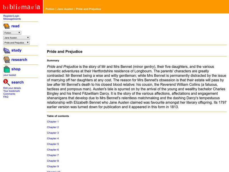 Bibliomania: Jane Austen Pride and Prejudice Handout Bibliomania: Jane Austen Pride and Prejudice Handout
