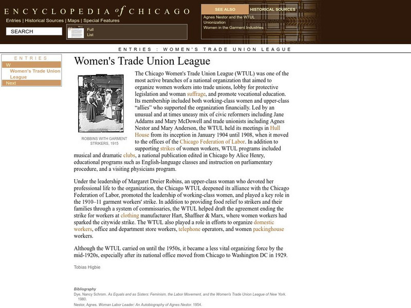 Encyclopedia of Chicago: Women's Trade Union League Handout Encyclopedia of Chicago: Women's Trade Union League Handout