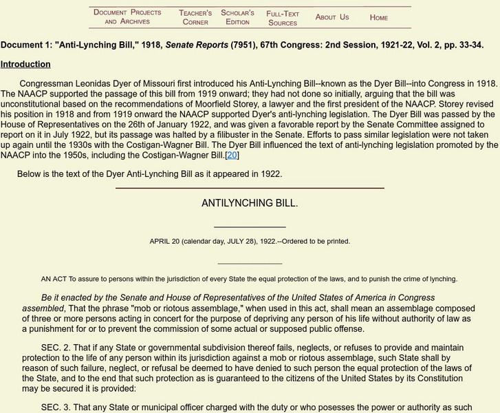 Wasm: Anti Lynching Bill, 1918 Primary for 9th - 10th Grade | Lesson Planet