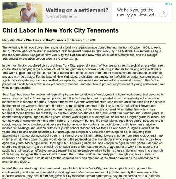 Lower Manhattan Project: Child Labor in New York City Tenements Website Lower Manhattan Project: Child Labor in New York City Tenements Website