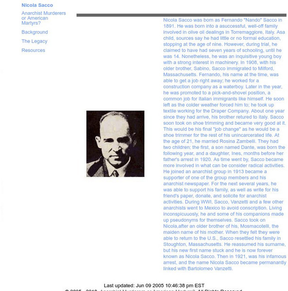 Anarchist Murderers or American Martyrs?: Nicola Sacco Handout Anarchist Murderers or American Martyrs?: Nicola Sacco Handout