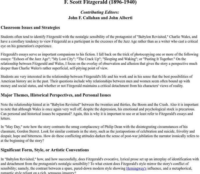 Heath Anthology Online: F. Scott Fitzgerald Unit Plan Heath Anthology Online: F. Scott Fitzgerald Unit Plan