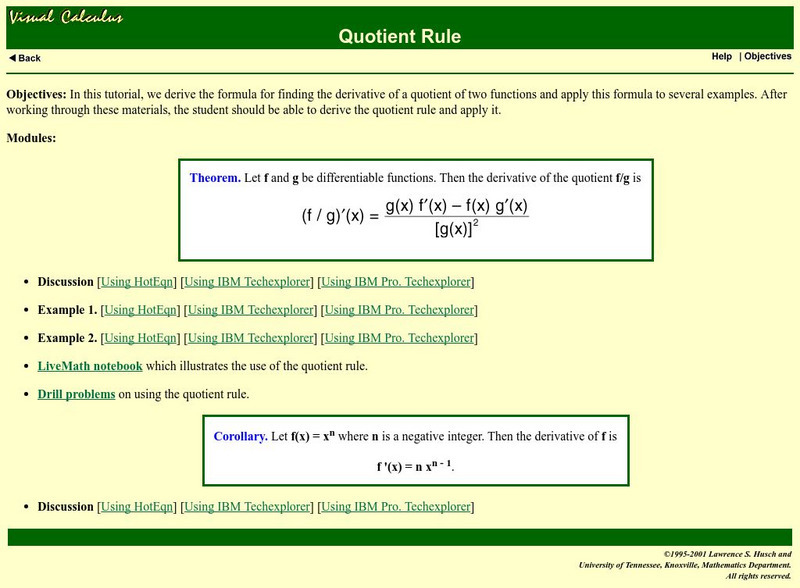 Math Archives: Visual Calculus: Quotient Rule Activity Math Archives: Visual Calculus: Quotient Rule Activity