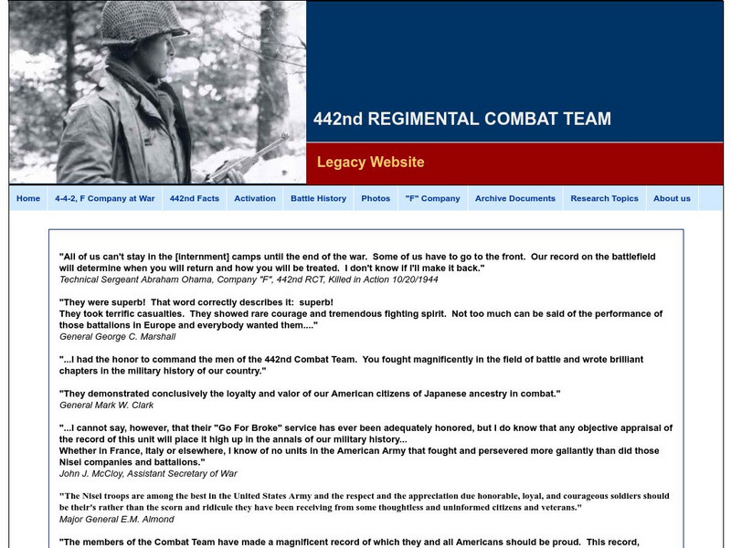 442nd Regimental Combat Team Historical Society:wwii Japanese American Soldiers Website