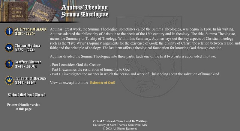 University of St. Thomas: Virtual Medieval Church: Summa Theologiae Handout