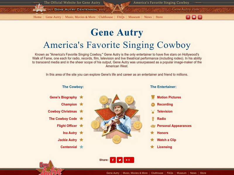Gene Autry Entertainment: Gene Autry: America's Favorite Singing Cowboy Website Gene Autry Entertainment: Gene Autry: America's Favorite Singing Cowboy Website