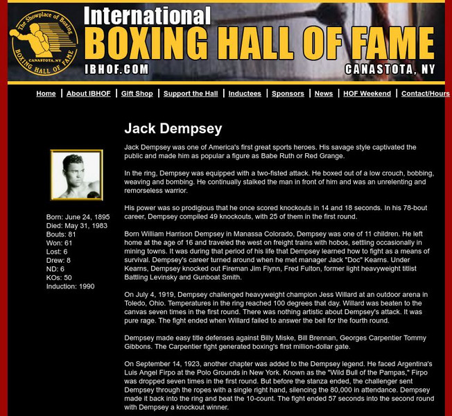 International Boxing Hall of Fame: Jack Dempsey Activity International Boxing Hall of Fame: Jack Dempsey Activity