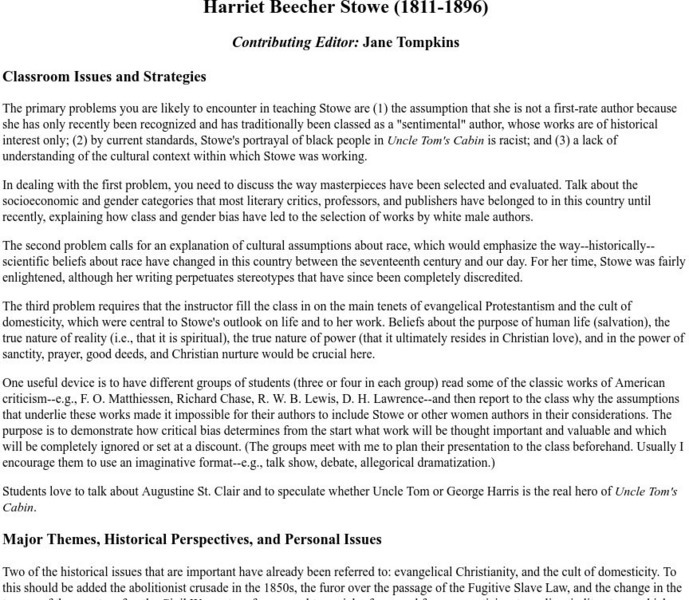 Studying Harriet Beecher Stowe Unit Plan Studying Harriet Beecher Stowe Unit Plan