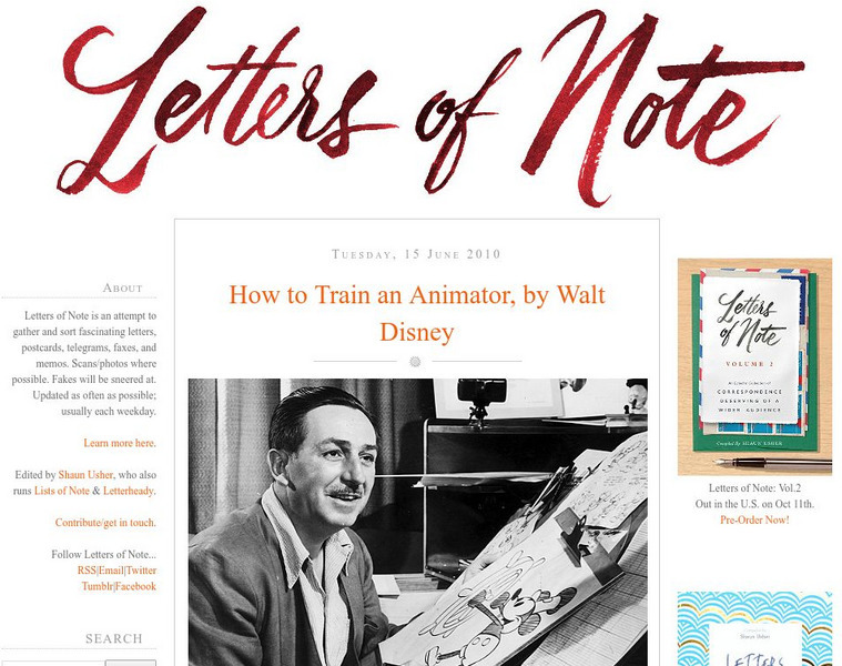 Letters of Note: How to Train an Animator Primary