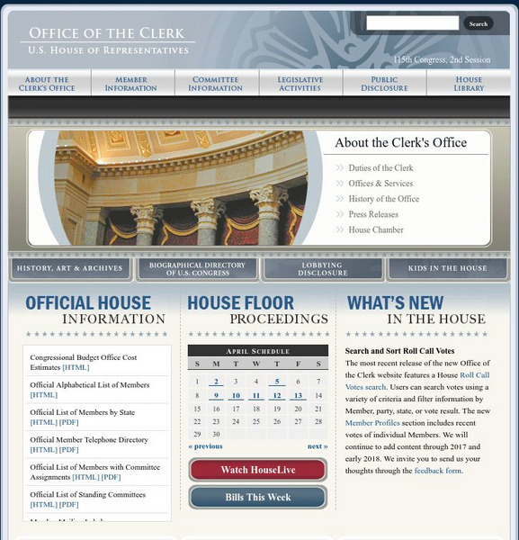 Office of the Clerk: u.s. House of Representatives Website Office of the Clerk: u.s. House of Representatives Website