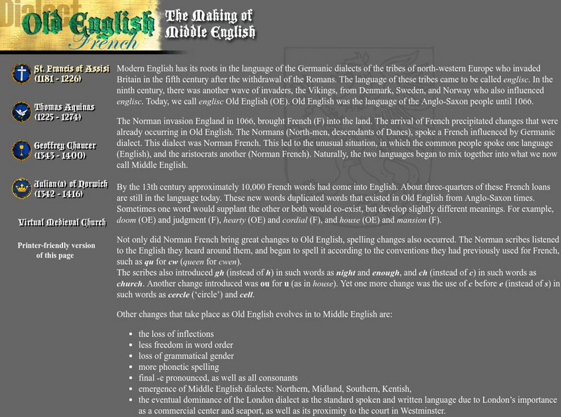University of St. Thomas: Virtual Medieval Church: The Making of Middle English Handout University of St. Thomas: Virtual Medieval Church: The Making of Middle English Handout
