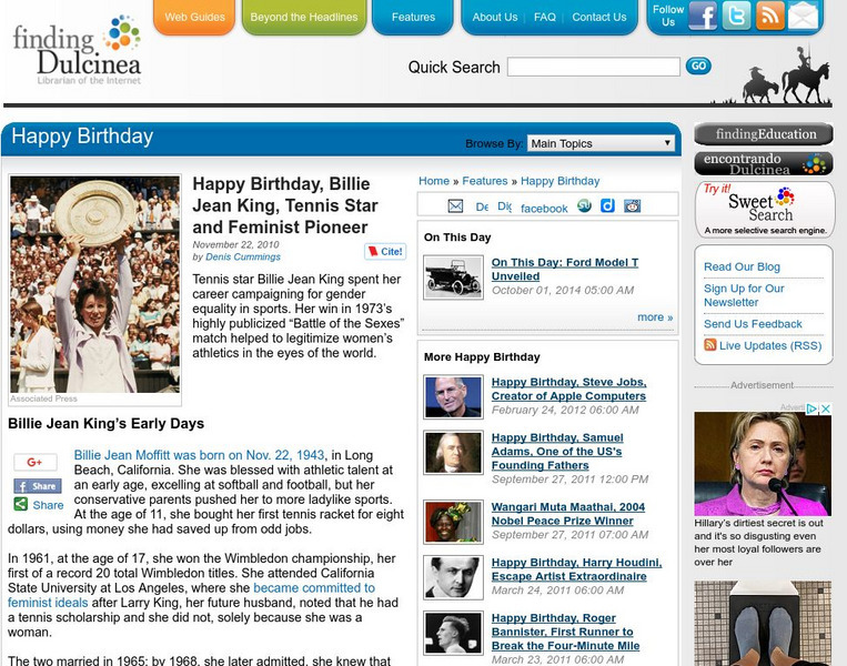 Finding Dulcinea: Billie Jean King, Tennis Star and Feminist Pioneer Website Finding Dulcinea: Billie Jean King, Tennis Star and Feminist Pioneer Website