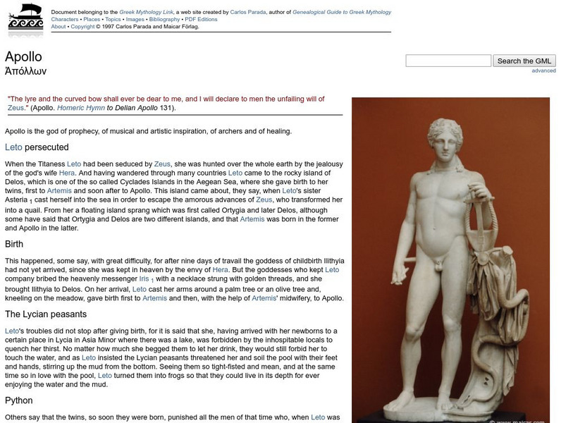 Greek Mythology Link: Apollo Website Greek Mythology Link: Apollo Website