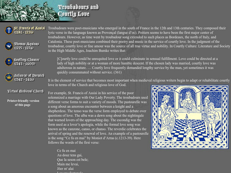 Virtual Medieval Church: Troubadours and Courtly Love Website Virtual Medieval Church: Troubadours and Courtly Love Website