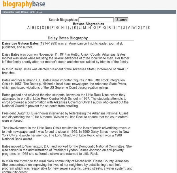 Biographybase.com: Daisy Bates Biography Handout Biographybase.com: Daisy Bates Biography Handout