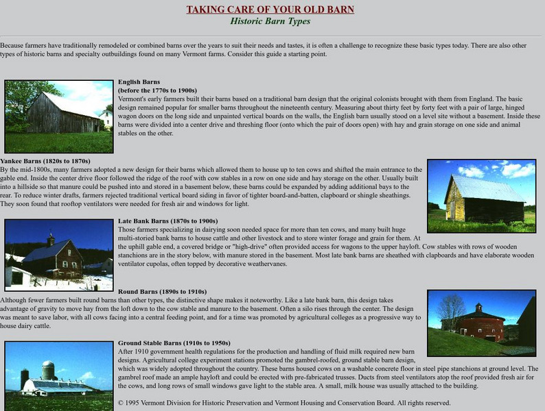 University of Vermont: Taking Care of Your Old Barn Handout University of Vermont: Taking Care of Your Old Barn Handout