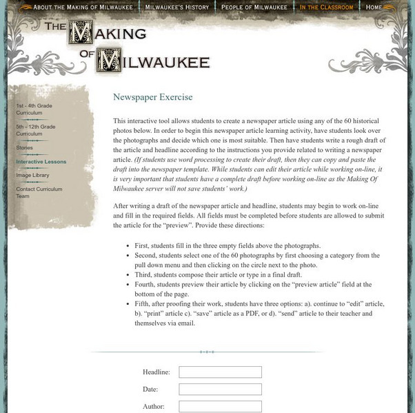 Milwaukee Public Television: The Making of Milwaukee: Newspaper Exercise Activity Milwaukee Public Television: The Making of Milwaukee: Newspaper Exercise Activity