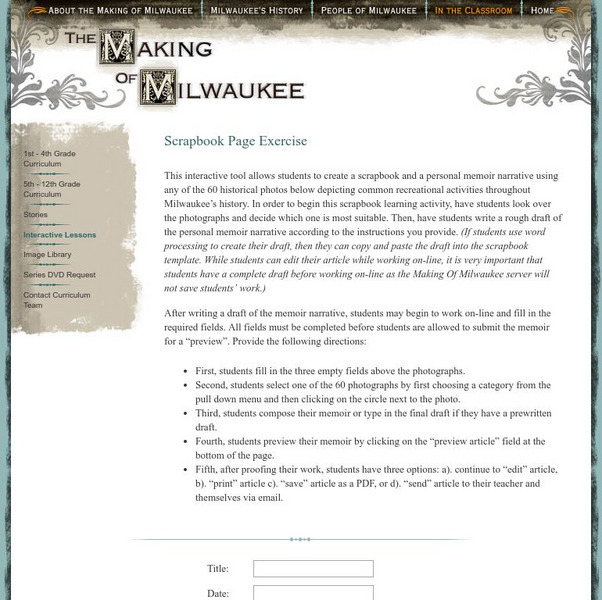 Milwaukee Public Television: The Making of Milwaukee: Scrapbook Page Exercise Activity Milwaukee Public Television: The Making of Milwaukee: Scrapbook Page Exercise Activity