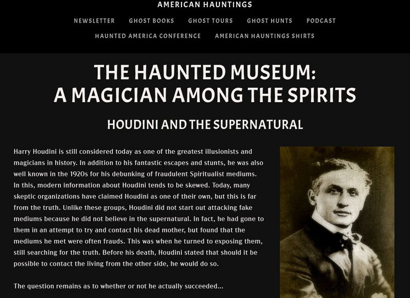 The Haunted Museum: Houdini: A Magician Among the Spirits Handout The Haunted Museum: Houdini: A Magician Among the Spirits Handout