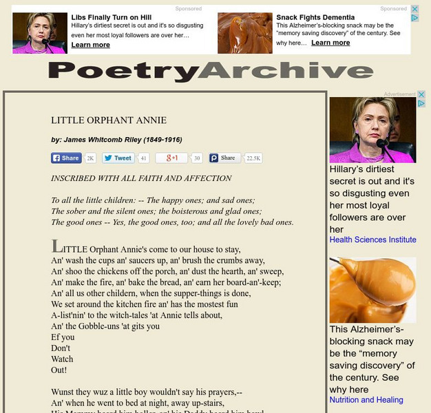 Poetry Archive: Little Orphant Annie eBook Poetry Archive: Little Orphant Annie eBook