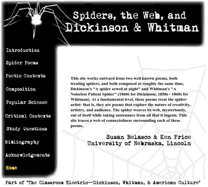 The Classroom Electric: Spiders, the Web, and Dickinson & Whitman Unit Plan The Classroom Electric: Spiders, the Web, and Dickinson & Whitman Unit Plan