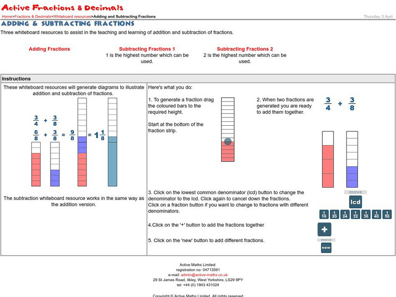 Active Maths Limited: Adding & Subtracting Fractions: Whiteboard Resources Whiteboard Active Maths Limited: Adding & Subtracting Fractions: Whiteboard Resources Whiteboard