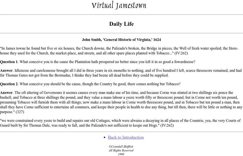 The University of Virginia: Jamestown Daily Life Website The University of Virginia: Jamestown Daily Life Website