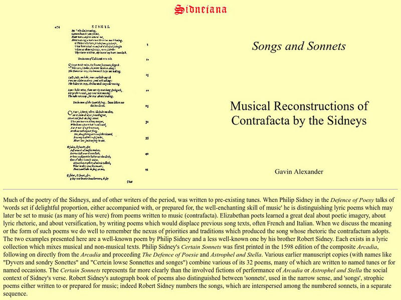 University of Cambridge: Sidneiana: Songs and Sonnets Audio University of Cambridge: Sidneiana: Songs and Sonnets Audio
