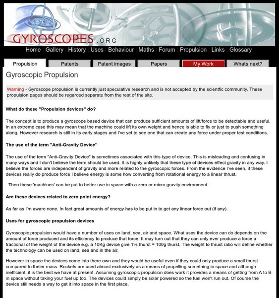 Gyroscopes.org: Gyrosopic Propulsion Website