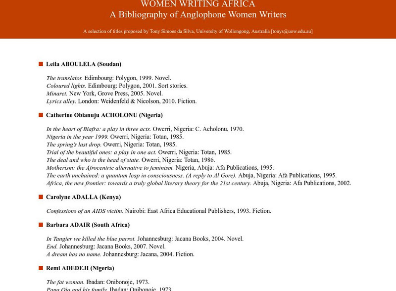 University of West Alabama: Anglophone Women Writers Website University of West Alabama: Anglophone Women Writers Website