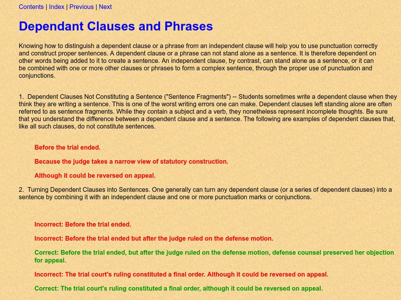 Legal Writing: Dependent Clauses & Phrases Handout Legal Writing: Dependent Clauses & Phrases Handout