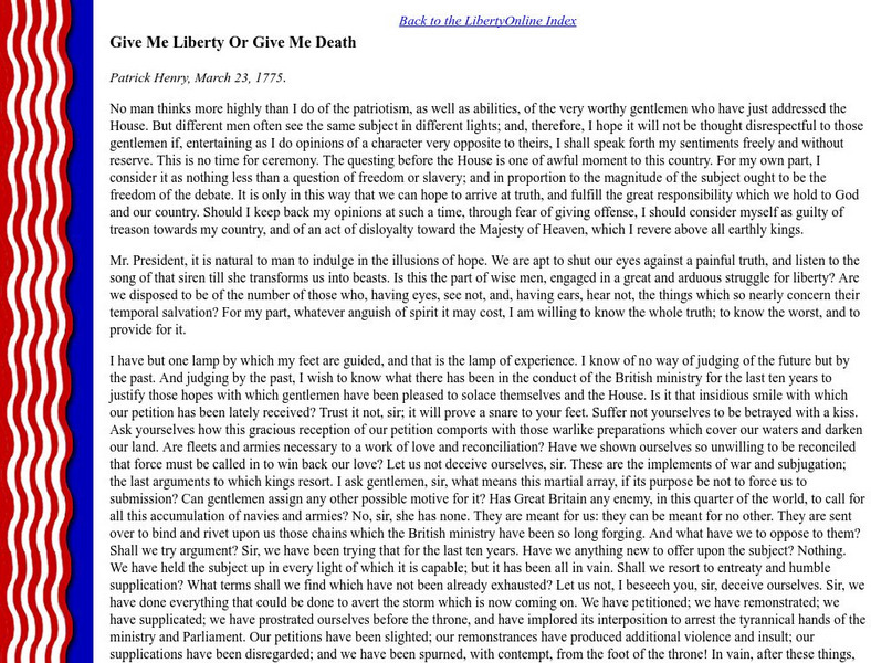 Liberty Online: Patrick Henry: Give Me Liberty or Give Me Death Primary Liberty Online: Patrick Henry: Give Me Liberty or Give Me Death Primary