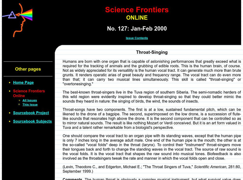 Science Frontiers Online: Throat Singing Handout Science Frontiers Online: Throat Singing Handout