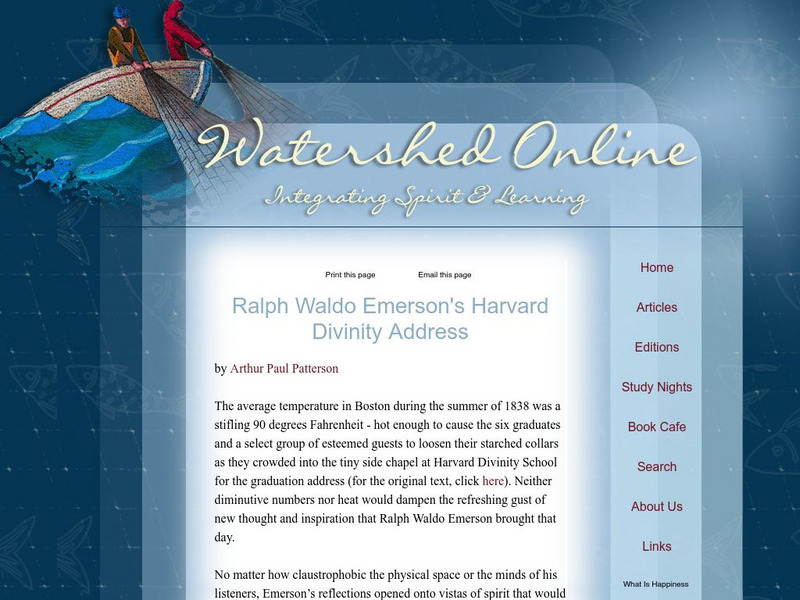 Watershed Online: Emerson's Harvard Divinity Address Website