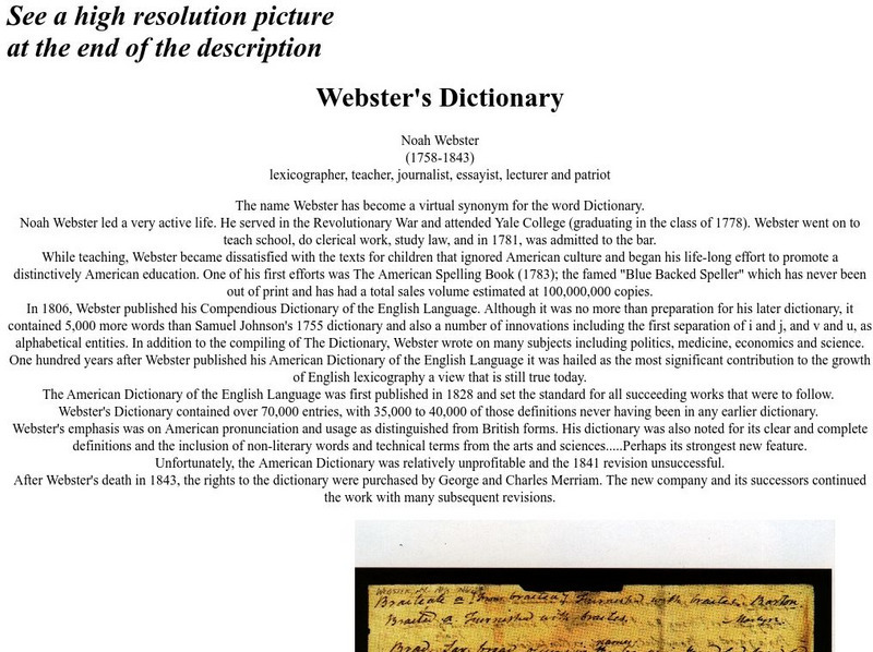 Karpeles Manuscript Library: Webster's Dictionary Website Karpeles Manuscript Library: Webster's Dictionary Website