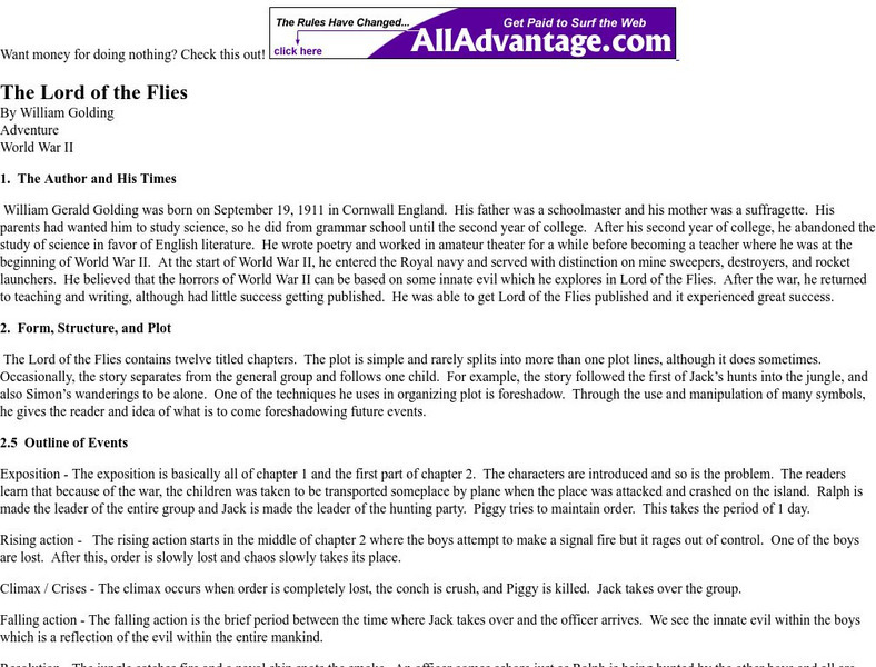 Summary Central: Lord of the Flies by W. Golding Unit Plan