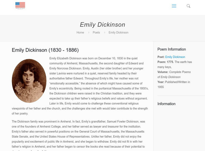 American Poets: Emily Dickinson Biography and Poems Unit Plan American Poets: Emily Dickinson Biography and Poems Unit Plan