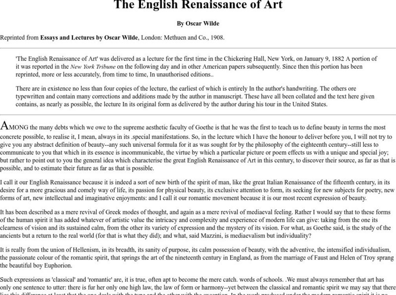 English Renaissance of Art: Oscar Wilde Website