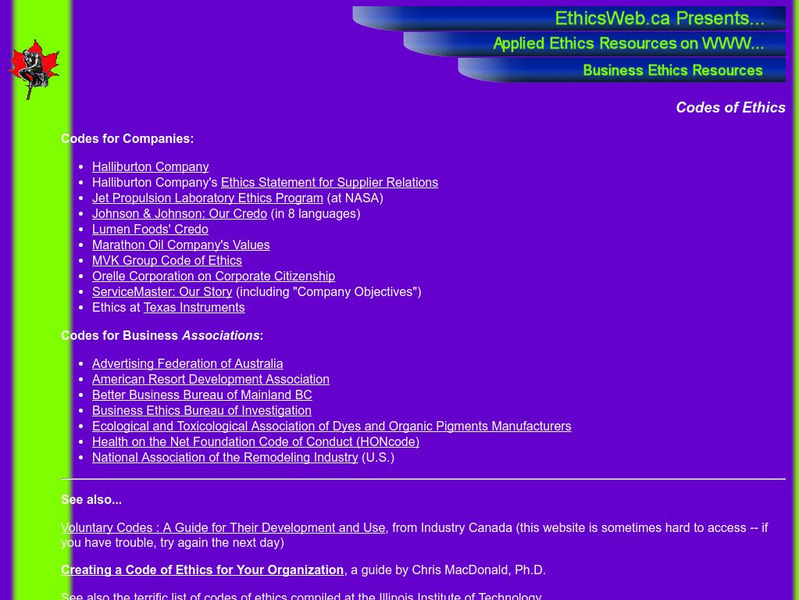 Ethics web.ca: Codes of Ethics Website Ethics web.ca: Codes of Ethics Website